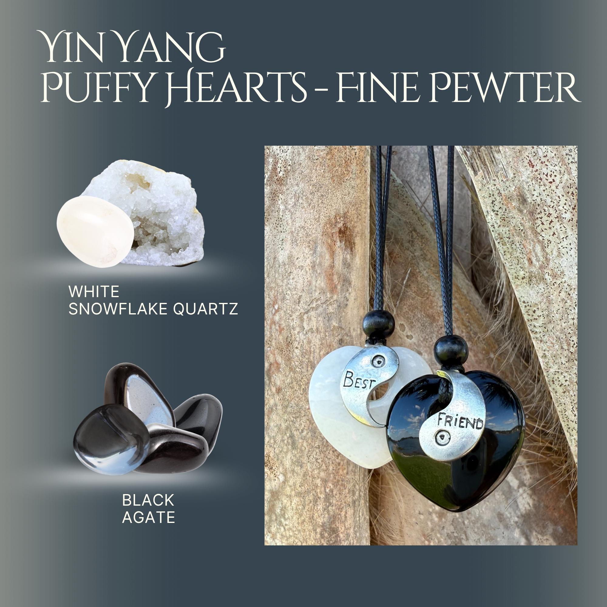 Yin Yang Heart Necklace Set – White Quartz & Black Agate Friendship Amulets