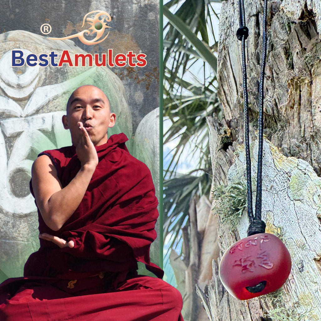 Carnelian Om Mani Padme Hum Mantra Necklace: Tibetan Prayer Bead