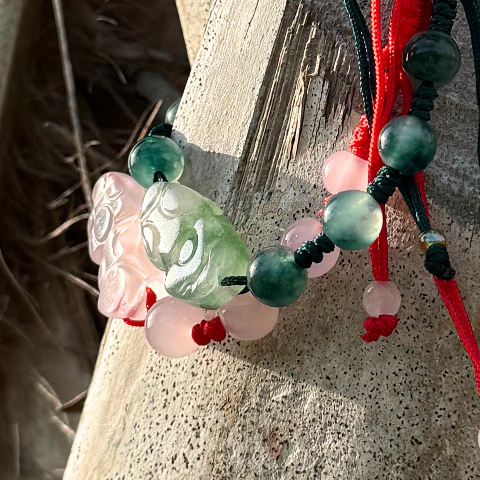 Matching Dragon Bracelet Set: Serpentine & Crystal Amulets for Couples