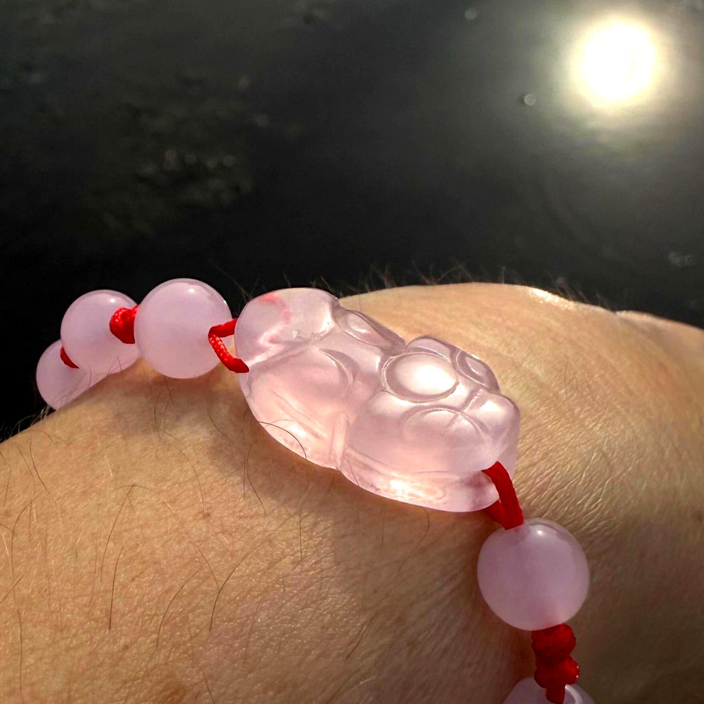 Pink Dragon Bracelet: Simulated Jade, Red String Amulet - Heart Chakra Jewelry