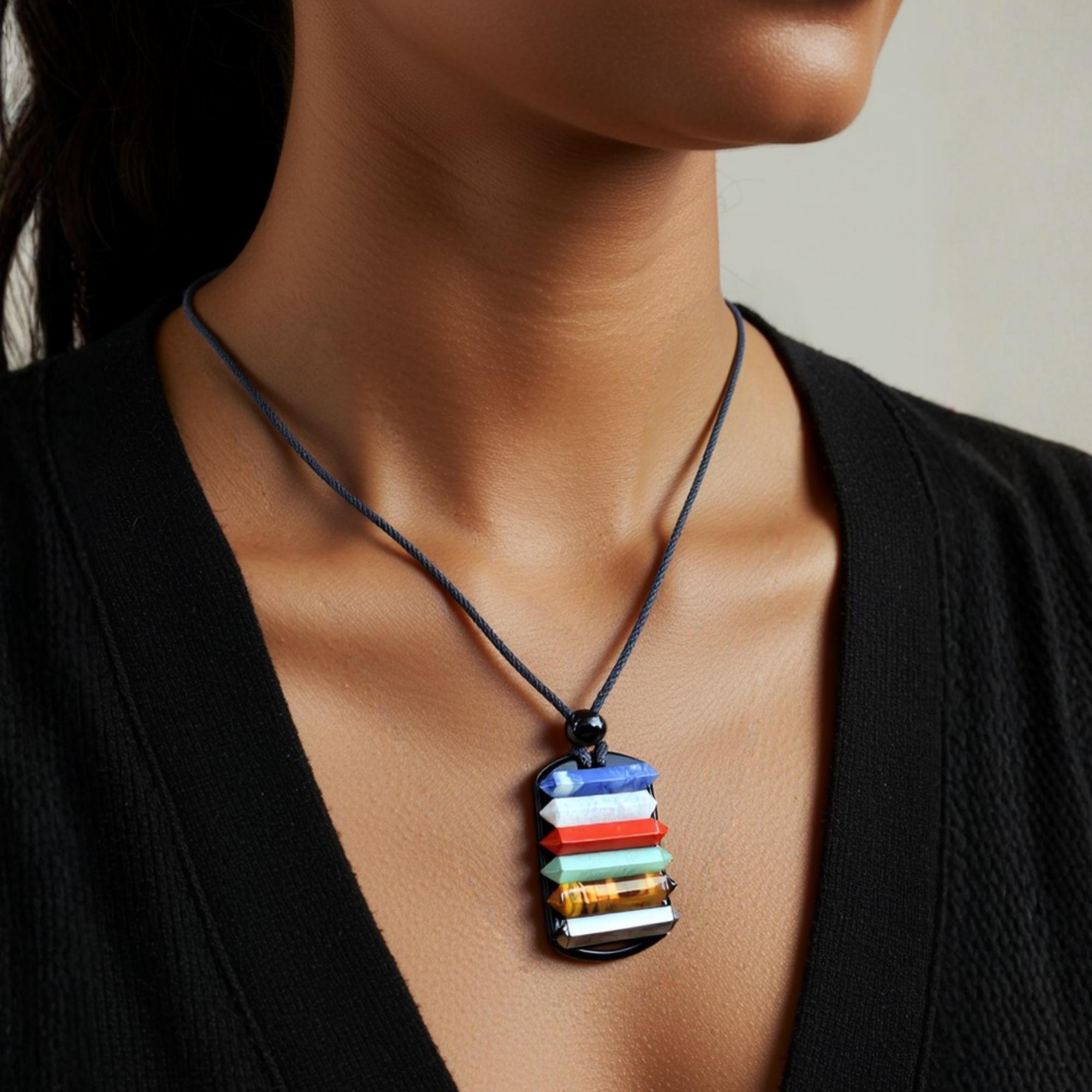 Chakra Gemstone Amulet Necklace – Energy Balancing Reiki Jewelry