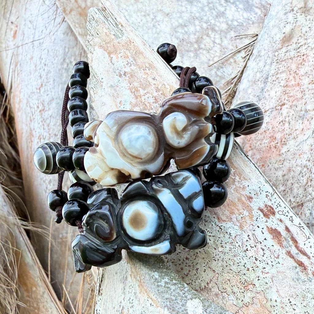 Dragon Carved Agate Bracelet - Matching Couples Set - Natural His Hers Amulets - Spiritual Protection Jewelry