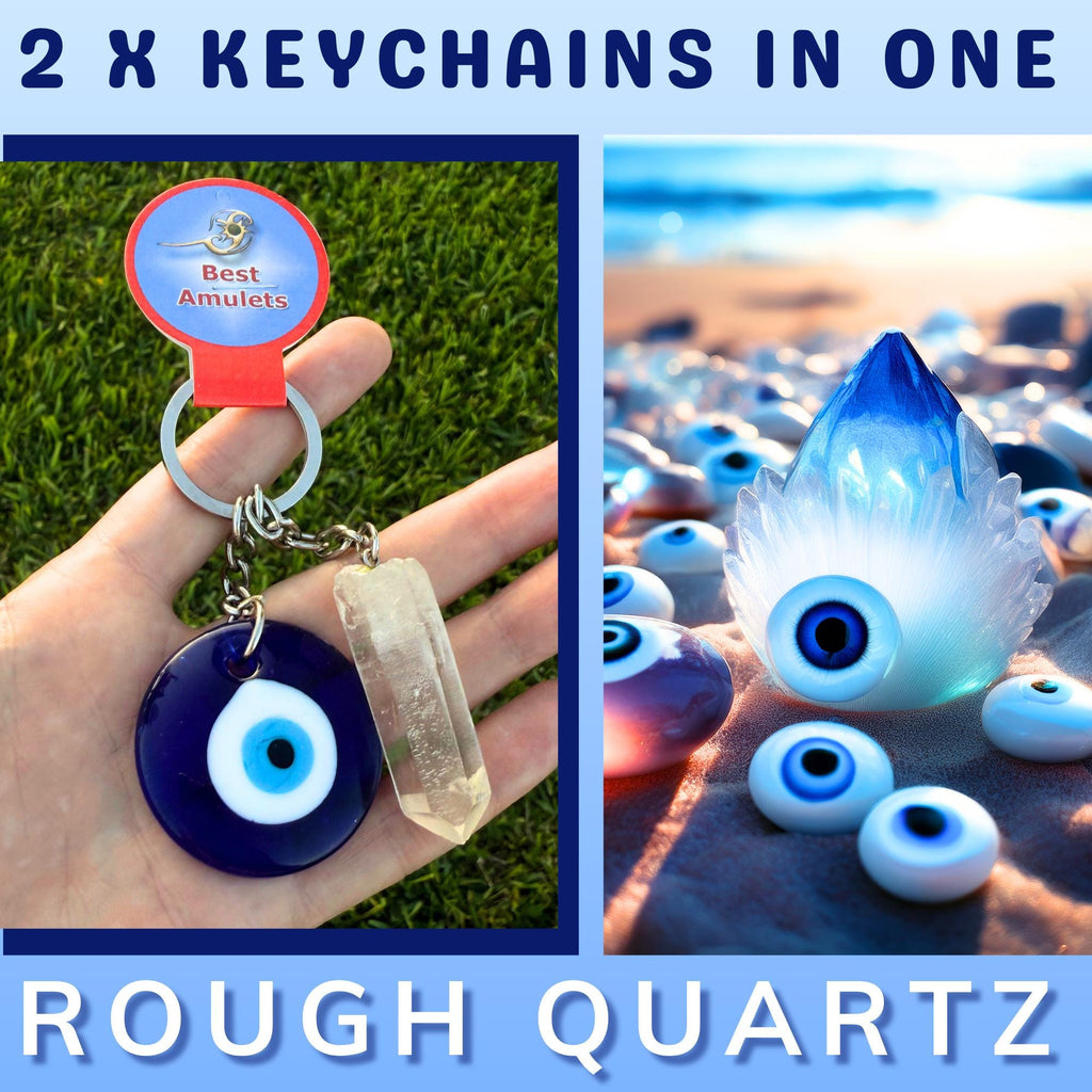 Evil Eye Keychain - Brazilian Quartz Crystal Amulet - Spiritual Protection Key Fob