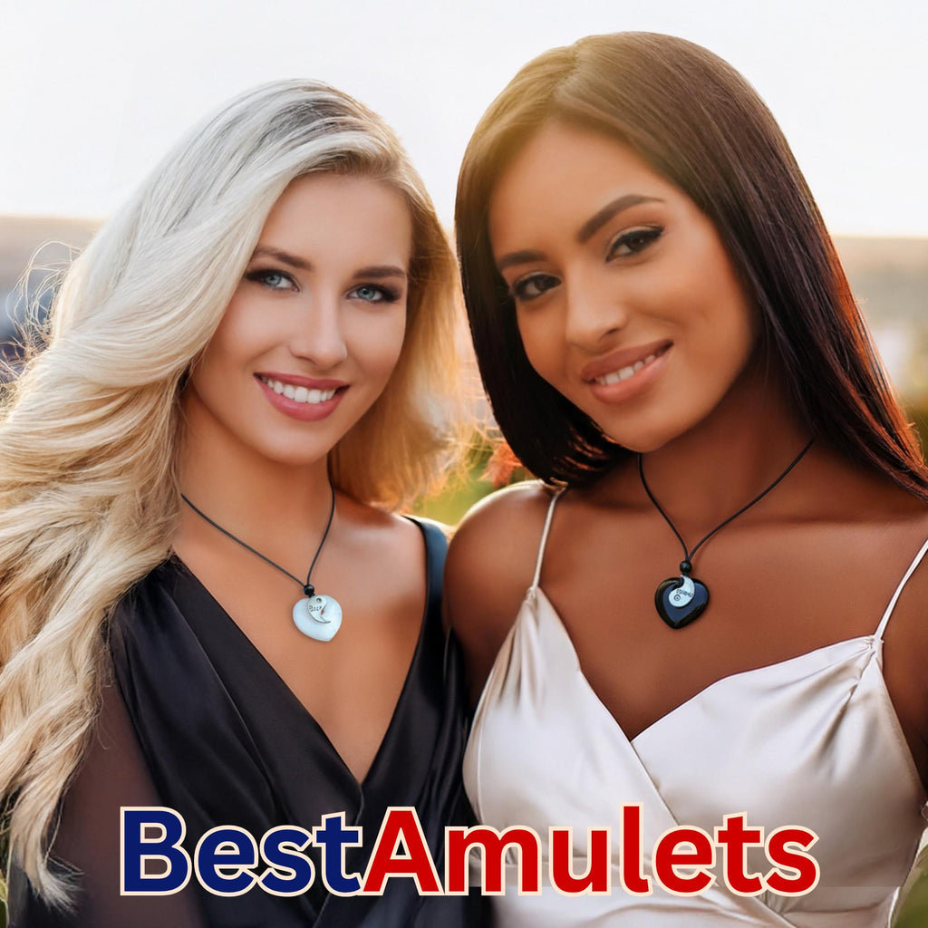 Yin Yang Heart Necklace Set – White Quartz & Black Agate Friendship Amulets