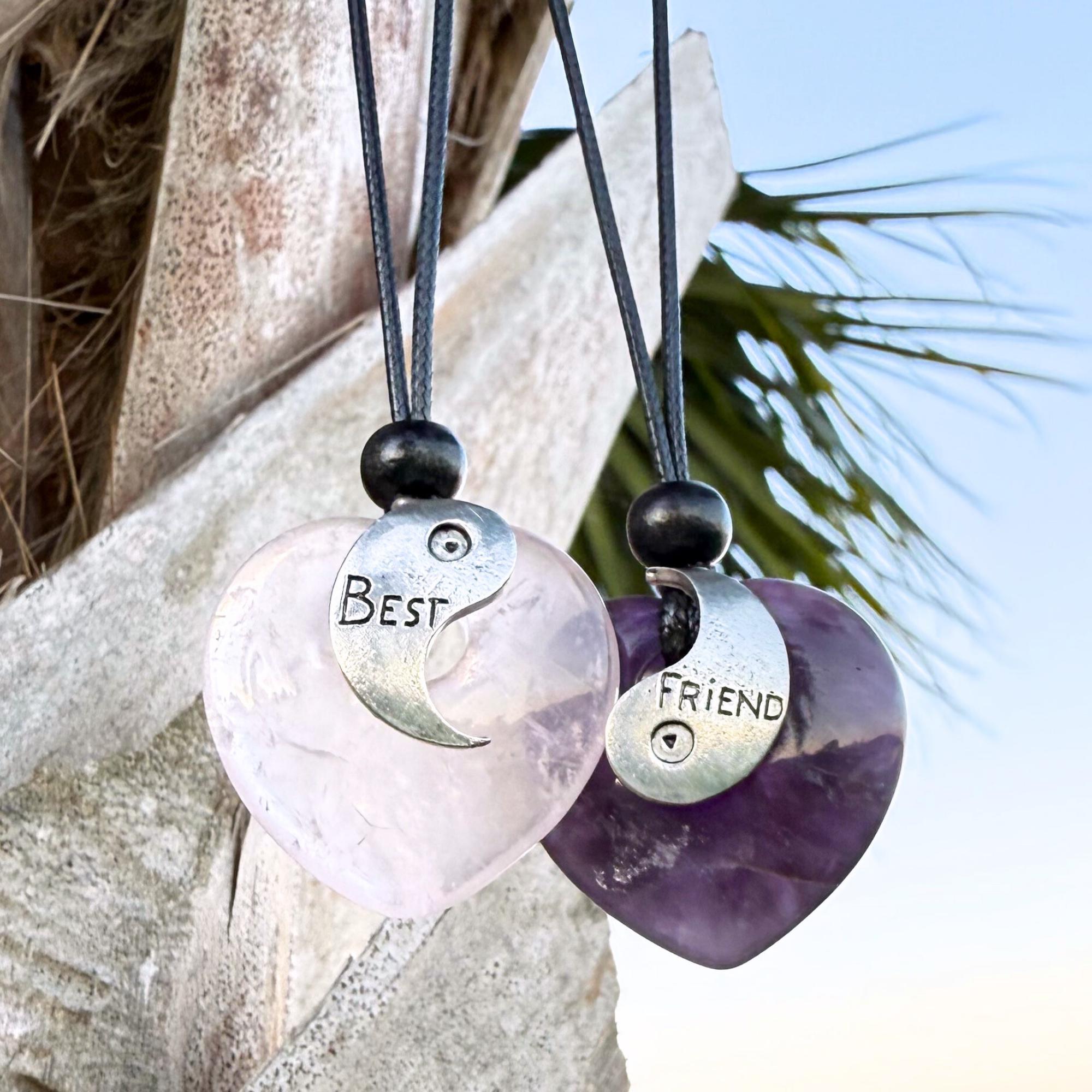 Amethyst and Rose Quartz Puffy Crystal Heart Donuts - Yin Yang Good Luck Friendship Amulets