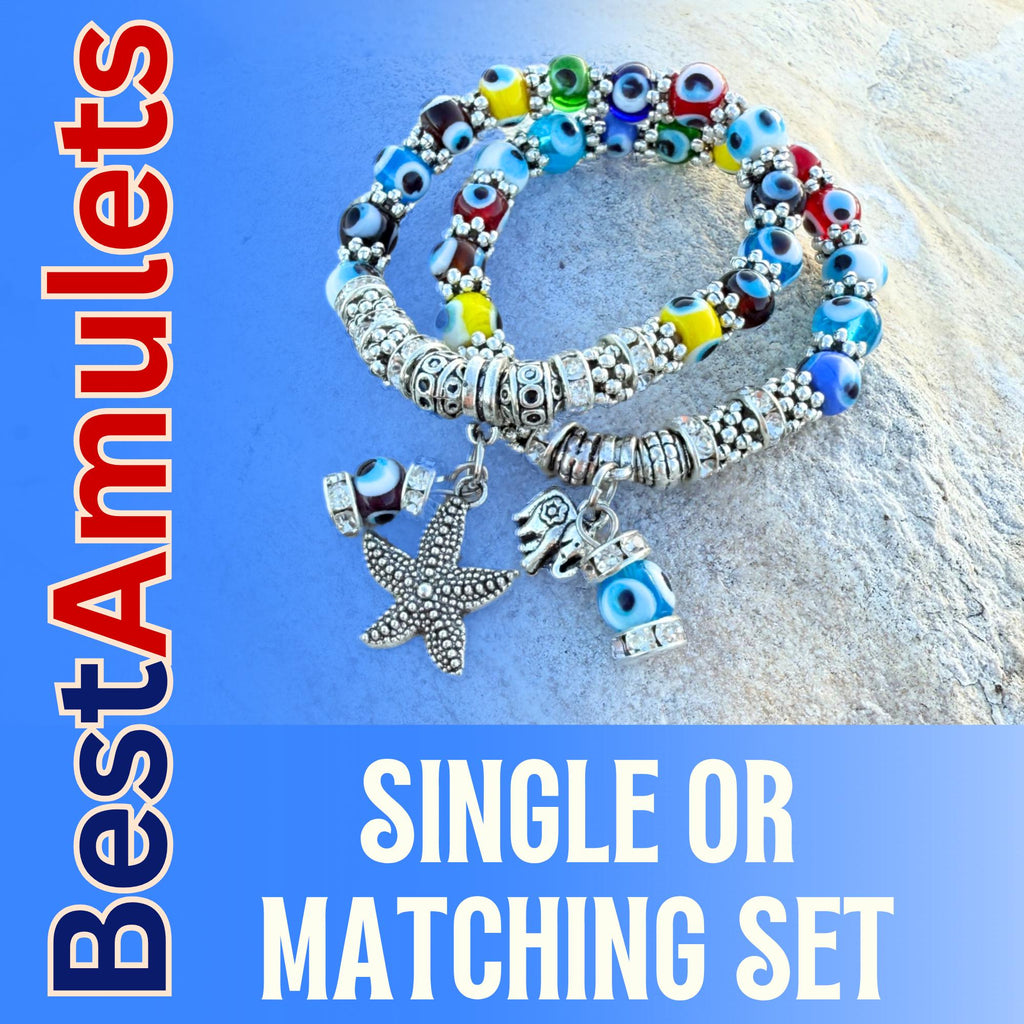 Evil Eye Charm Bracelet – Elephant or Starfish Amulet - Spiritual Protection Jewelry