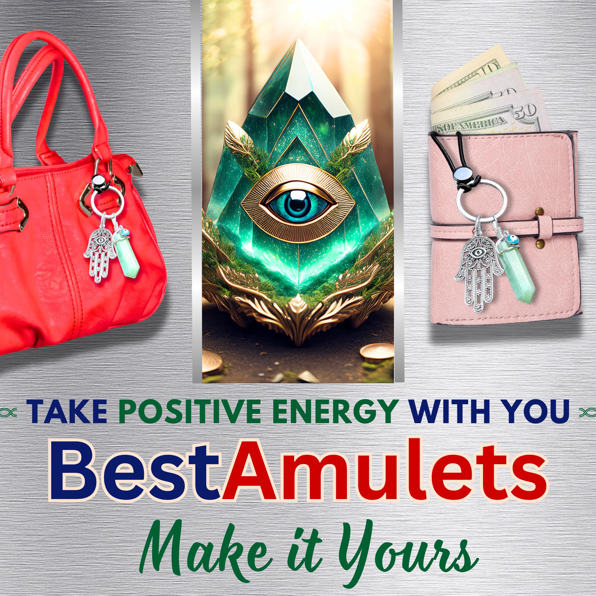 Money Talisman Hamsa Hand Keychain - Green Quartz Crystal - Evil Eye Amulet