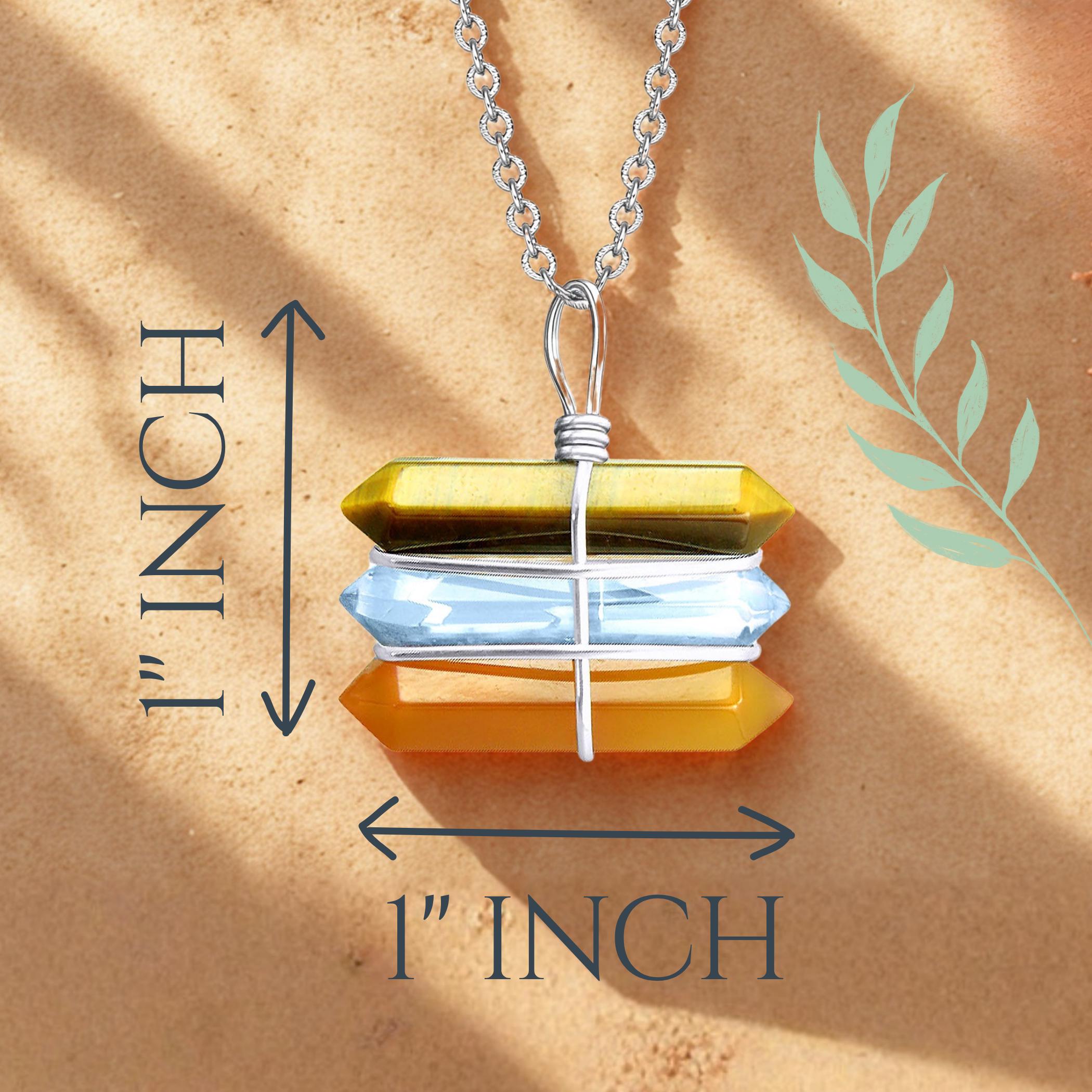 Triple Crystal Point Pendant Necklace - Tiger Eye, Quartz and Carnelian