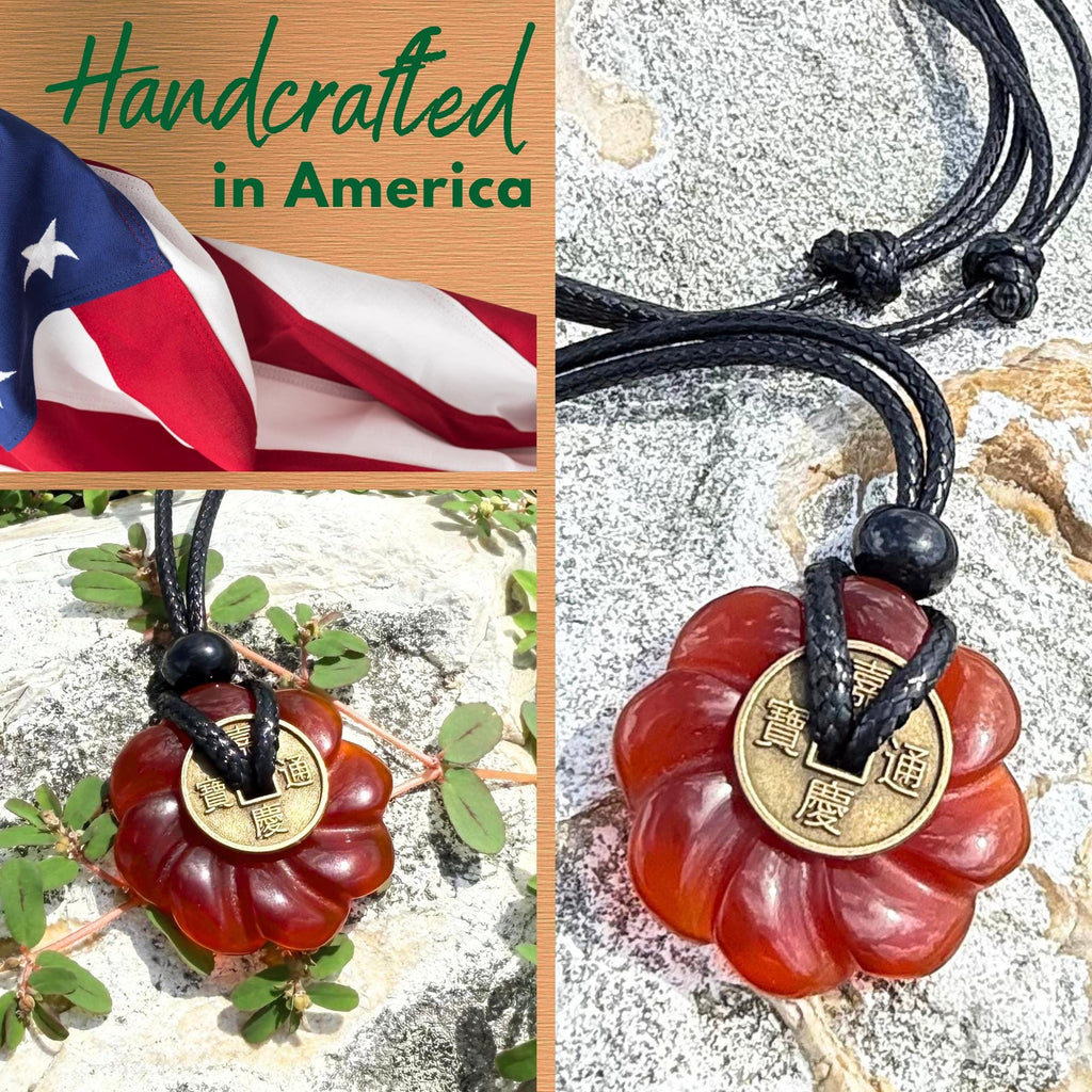 Celtic Lotus Carnelian Lucky Coin Donut Amulet Necklace - Feng Shui Spiritual Protection Energy Jewelry