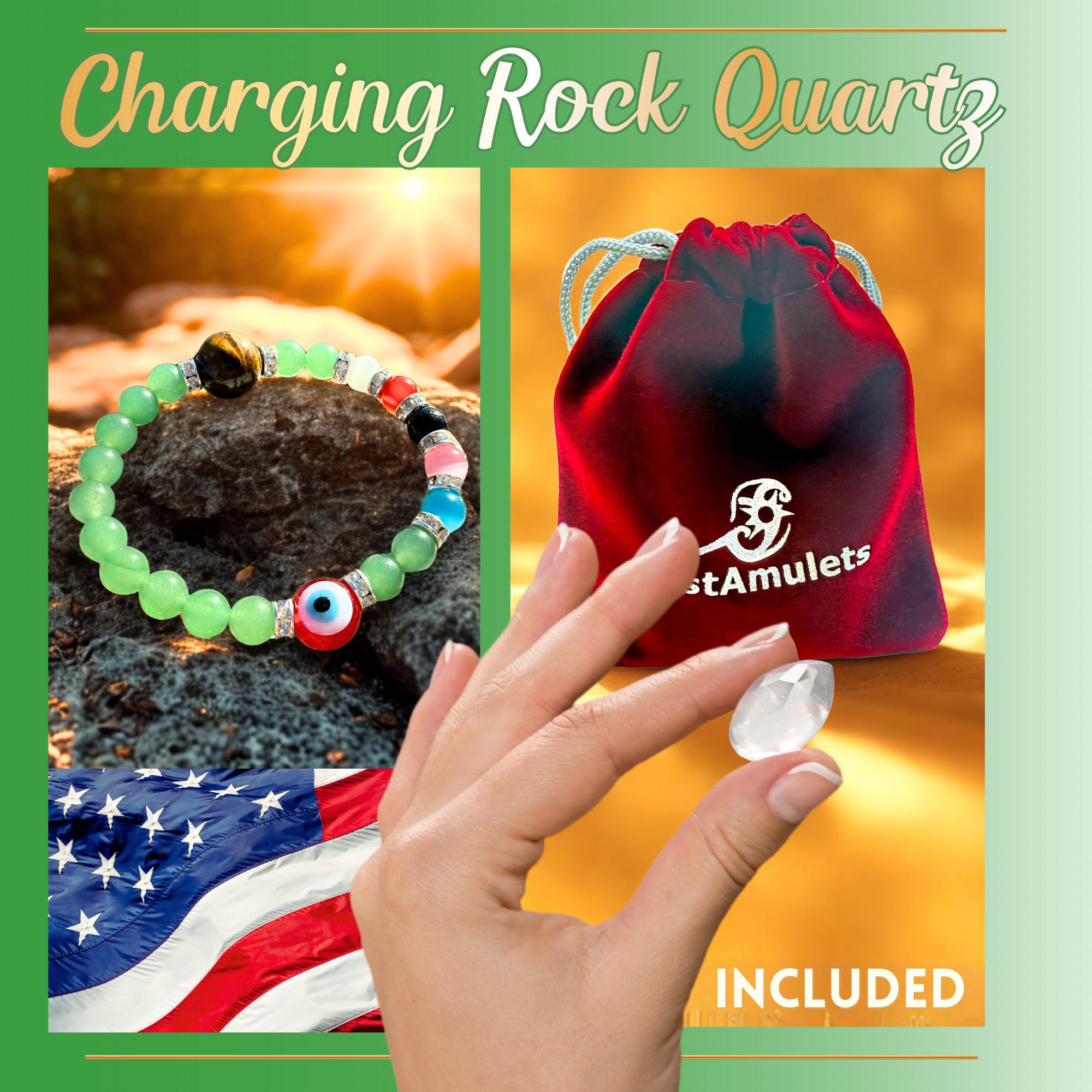 Green Quartz Money Talisman Bracelet – Tiger Eye and Evil Eye Amulet