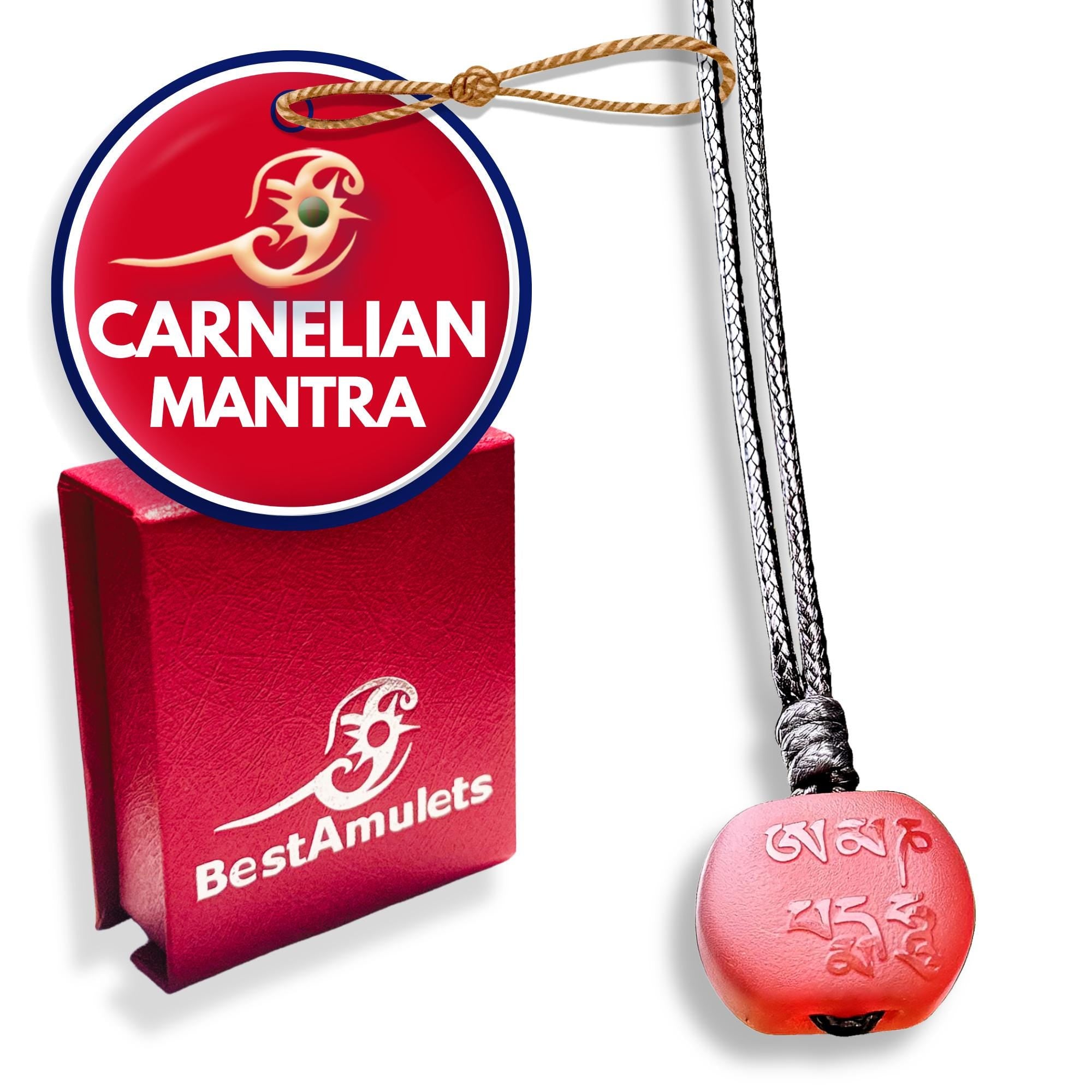 Carnelian Om Mani Padme Hum Mantra Necklace: Tibetan Prayer Bead