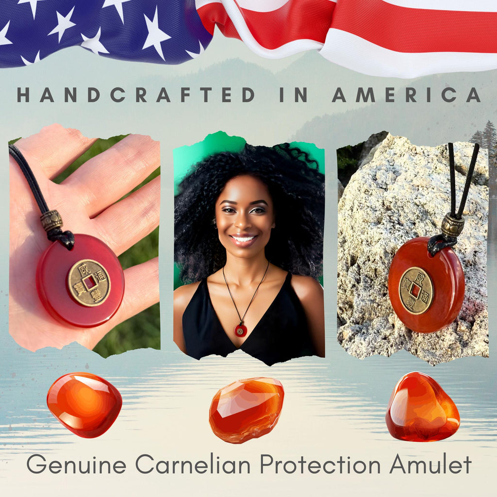 Carnelian Lucky Coin Necklace - Brass Fortune Amulet Adjustable Choker