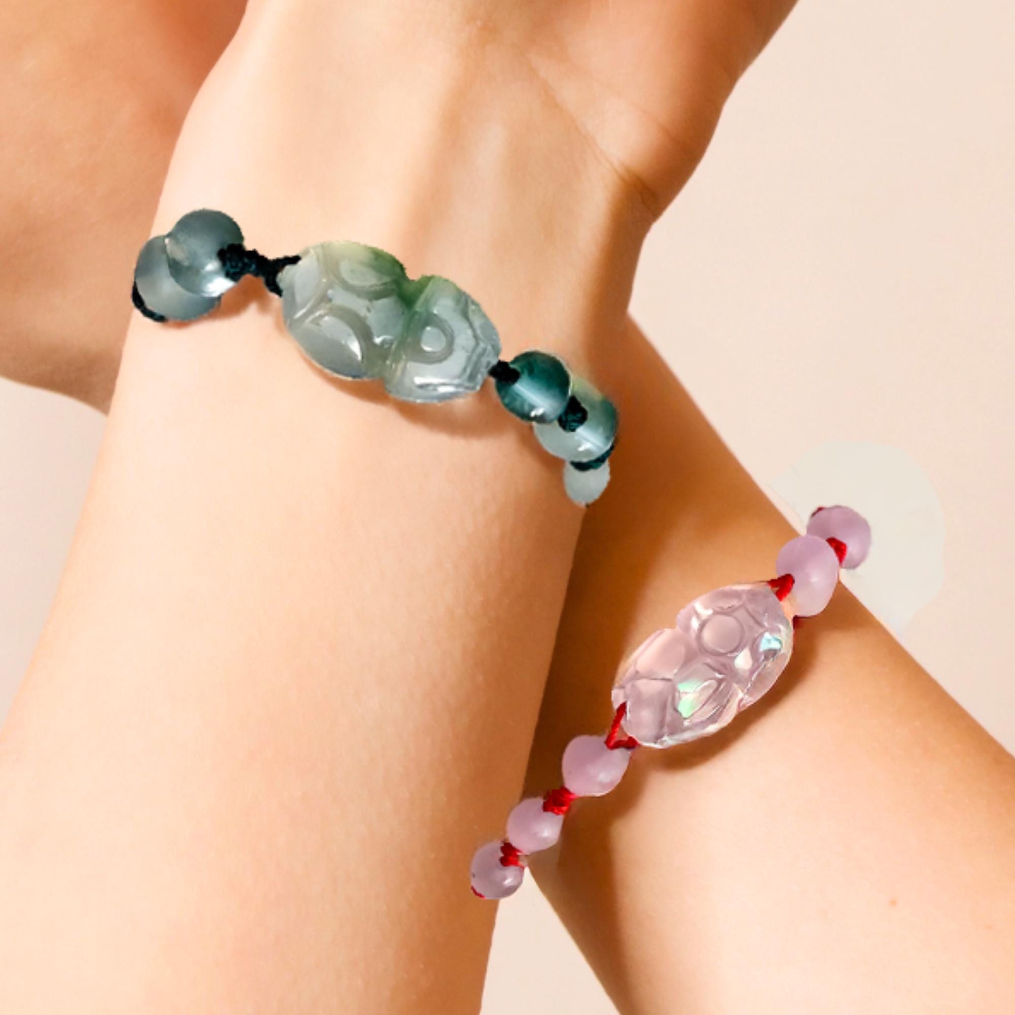 Matching Dragon Bracelet Set: Serpentine & Crystal Amulets for Couples