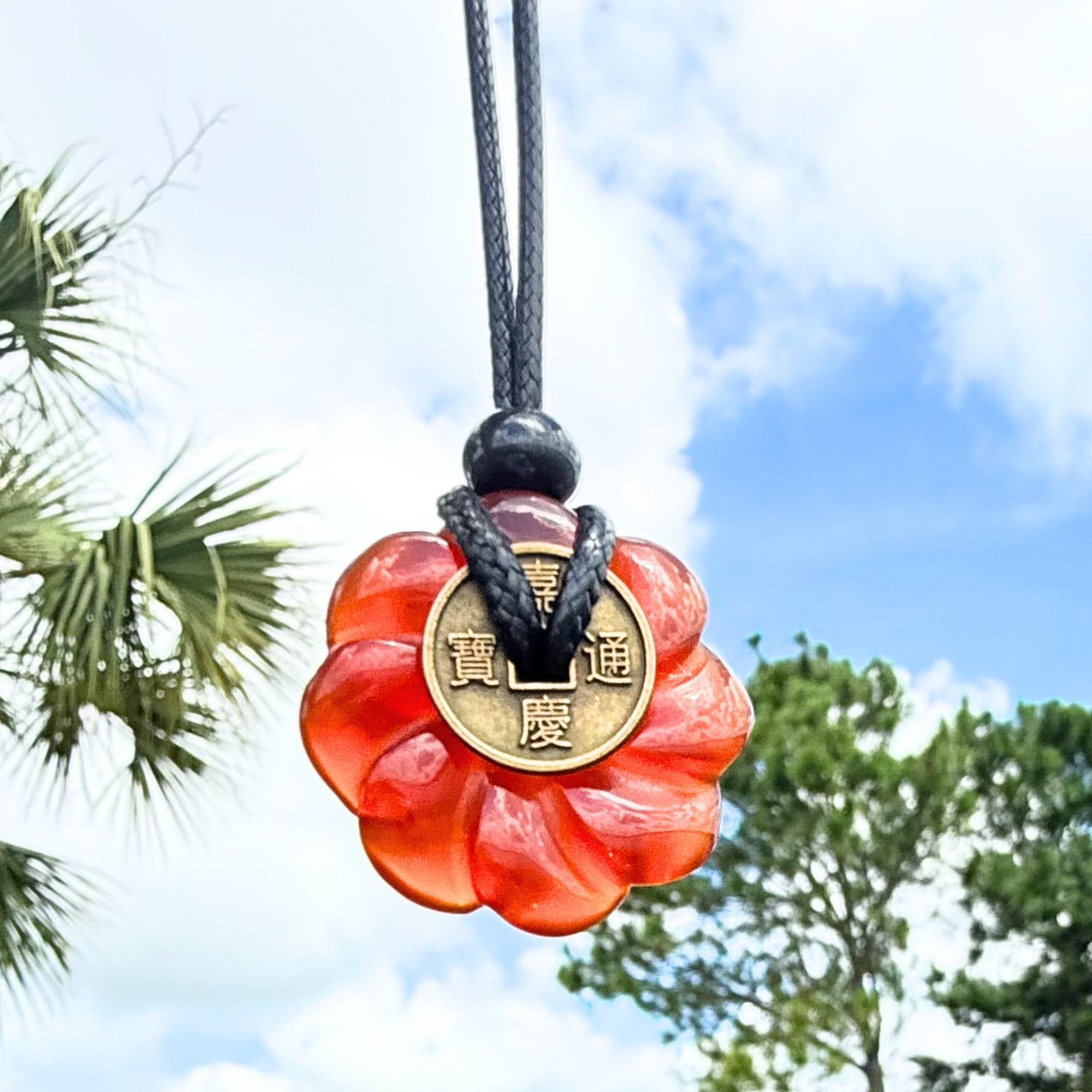 Celtic Lotus Carnelian Lucky Coin Donut Amulet Necklace - Feng Shui Spiritual Protection Energy Jewelry