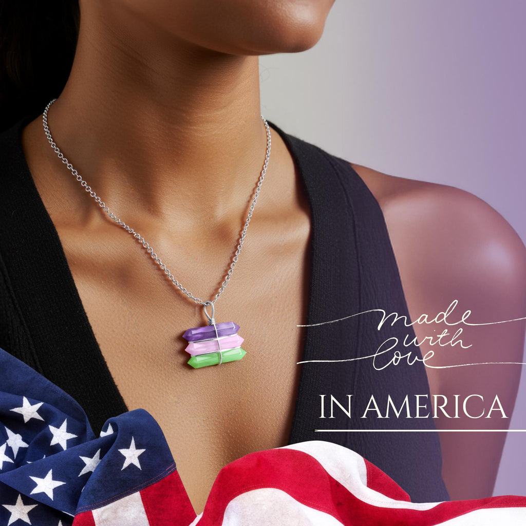 Triple Crystal Point Necklace - Amethyst, Rose & Green Quartz Amulet