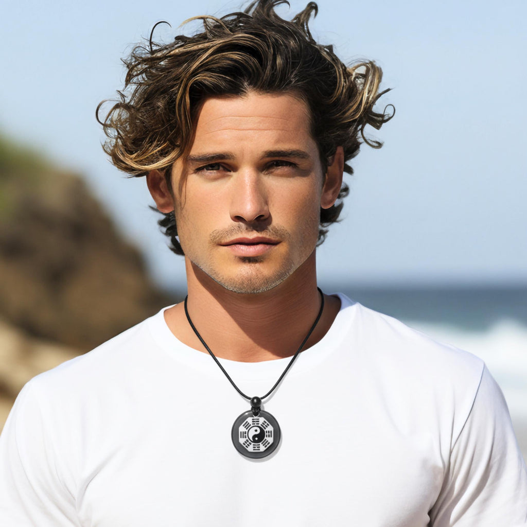 Black Agate Yin Yang Amulet Necklace – Feng Shui BaGua Spiritual Protection Talisman Jewelry