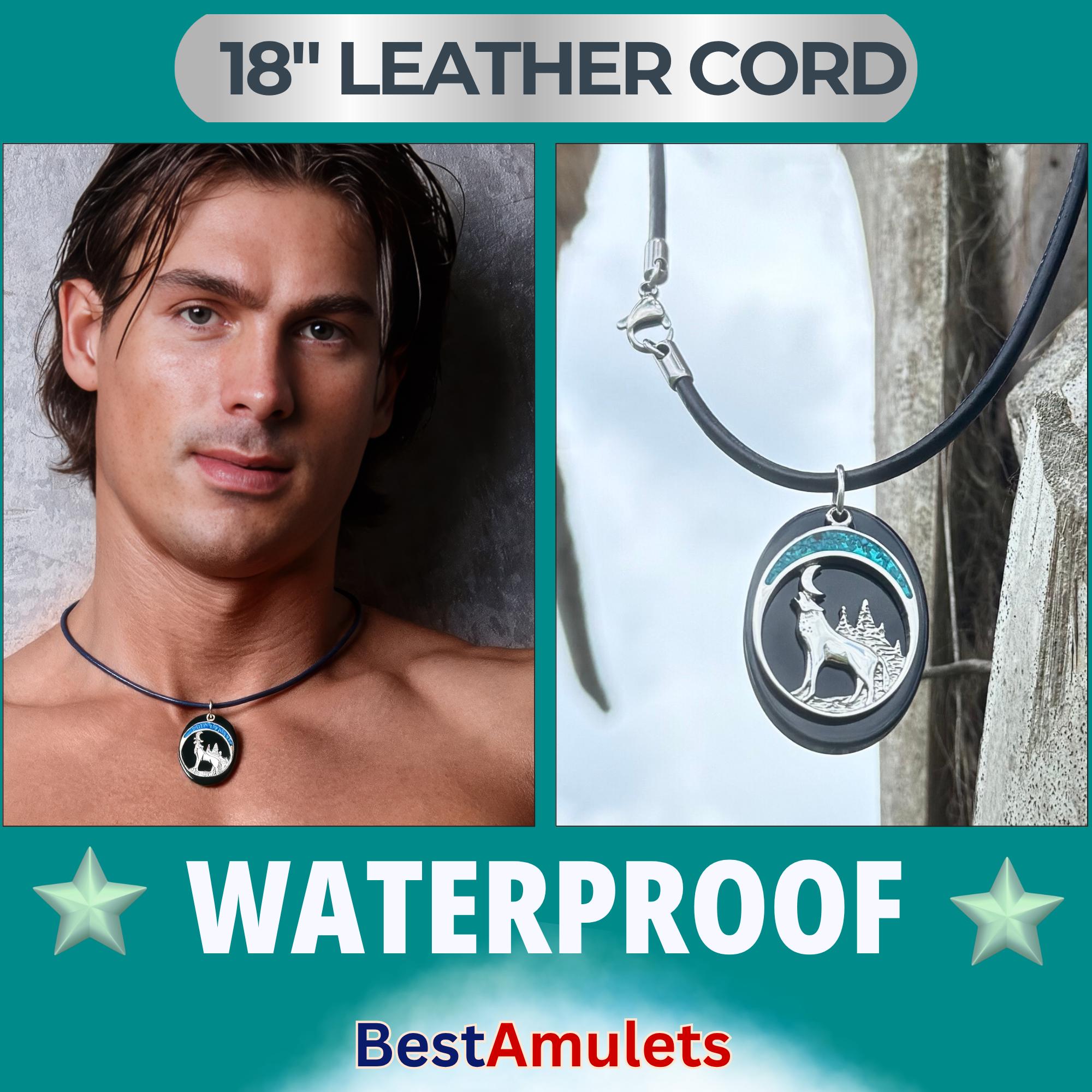 Howling Wolf Black Agate Necklace: Turquoise Accent, Native American Amulet