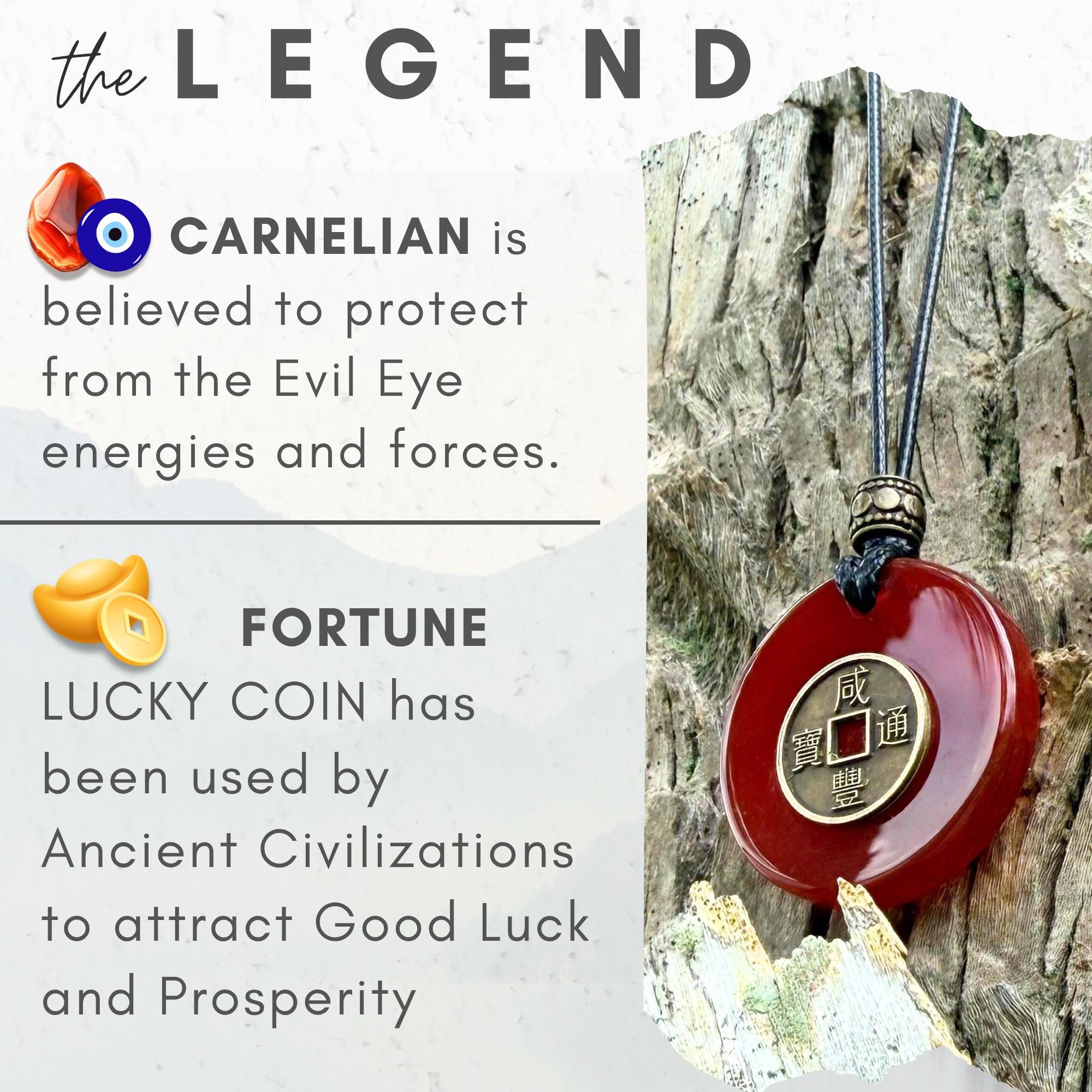 Carnelian Lucky Coin Necklace - Brass Fortune Amulet Adjustable Choker