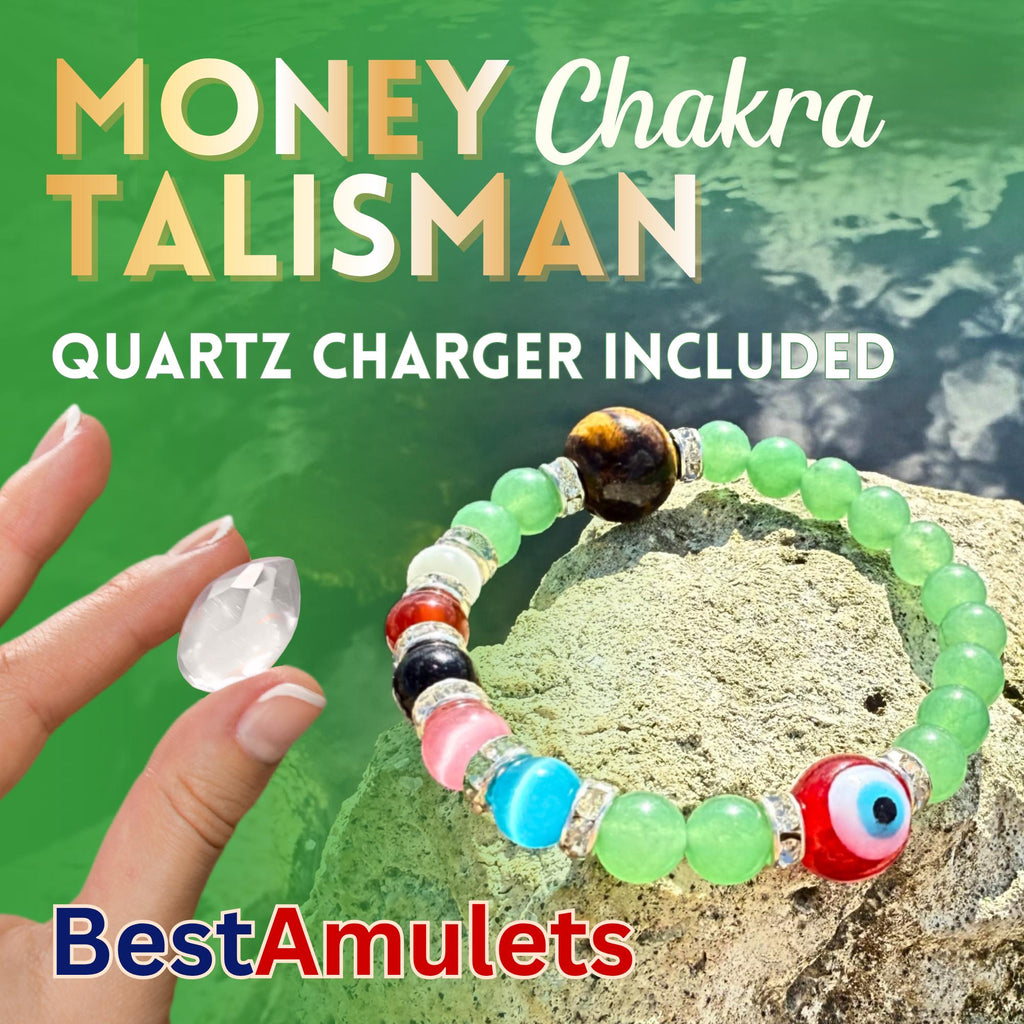 Green Quartz Money Talisman Bracelet – Tiger Eye and Evil Eye Amulet