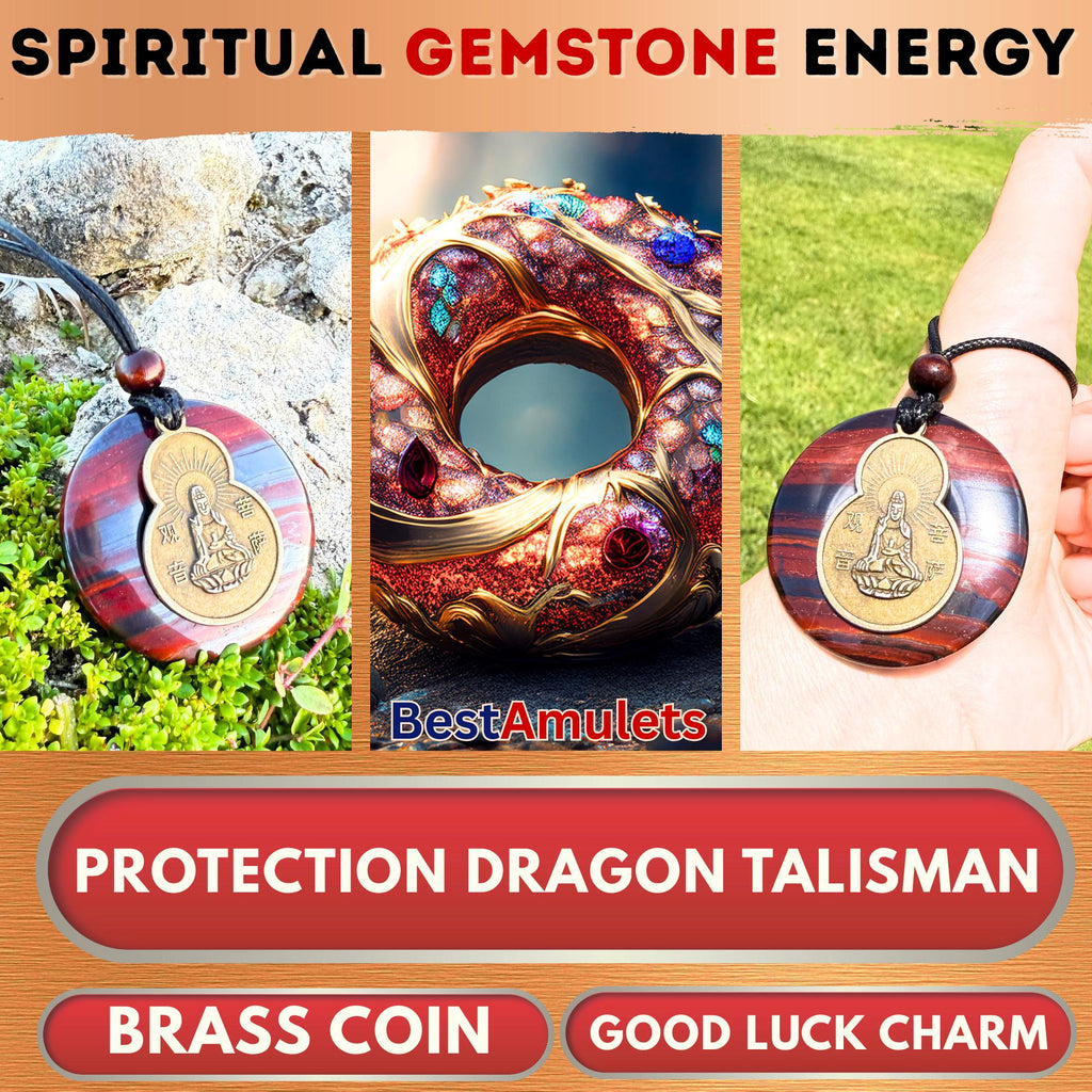 Kwan Yin Quan Amulet Necklace - Rare Dragon Eye Hematite Iron Protection Gemstone Jewelry