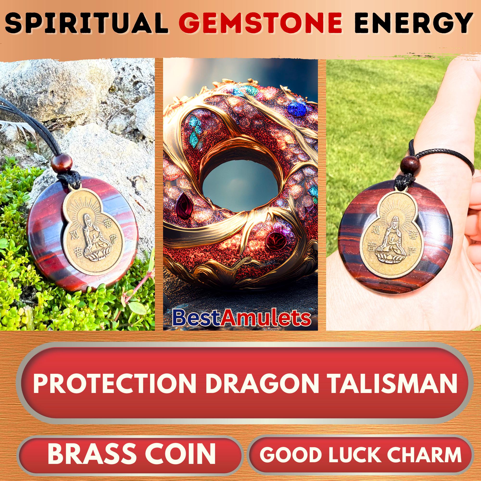 Kwan Yin Quan Amulet Necklace - Rare Dragon Eye Hematite Iron Protection Gemstone Jewelry