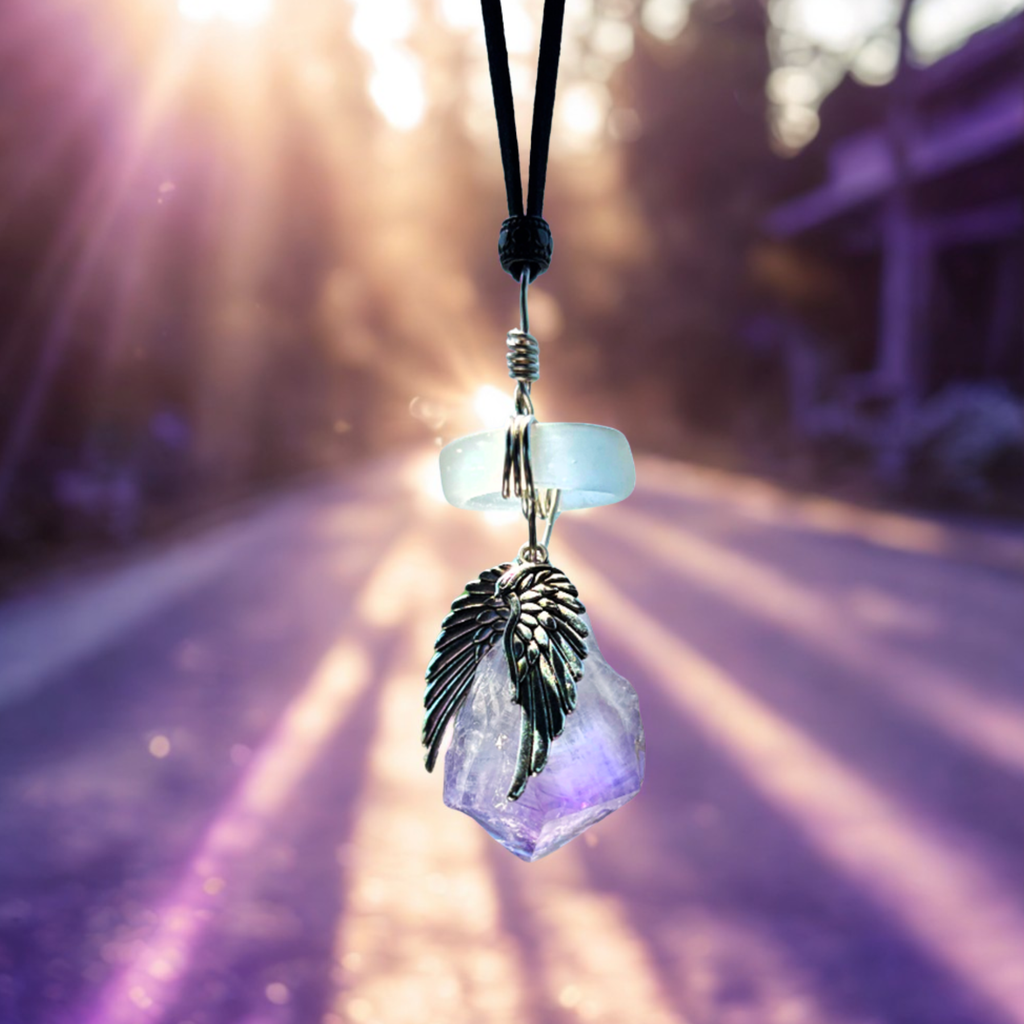 Amethyst Angel Wings Car Charm: Sea Glass Amulet - Travel Protection