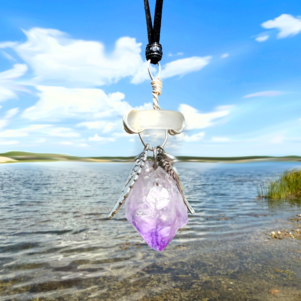 Amethyst Angel Wings Car Charm: Sea Glass Amulet - Travel Protection