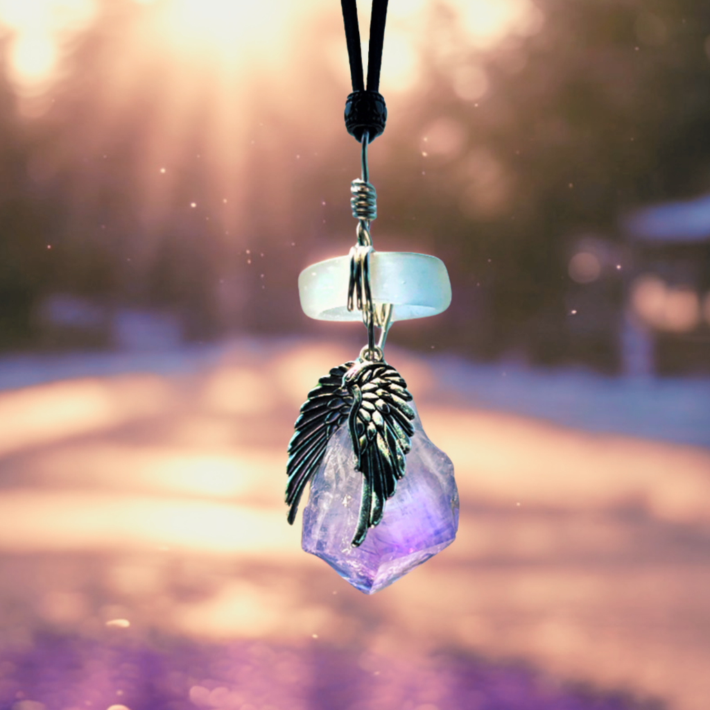 Amethyst Angel Wings Car Charm: Sea Glass Amulet - Travel Protection