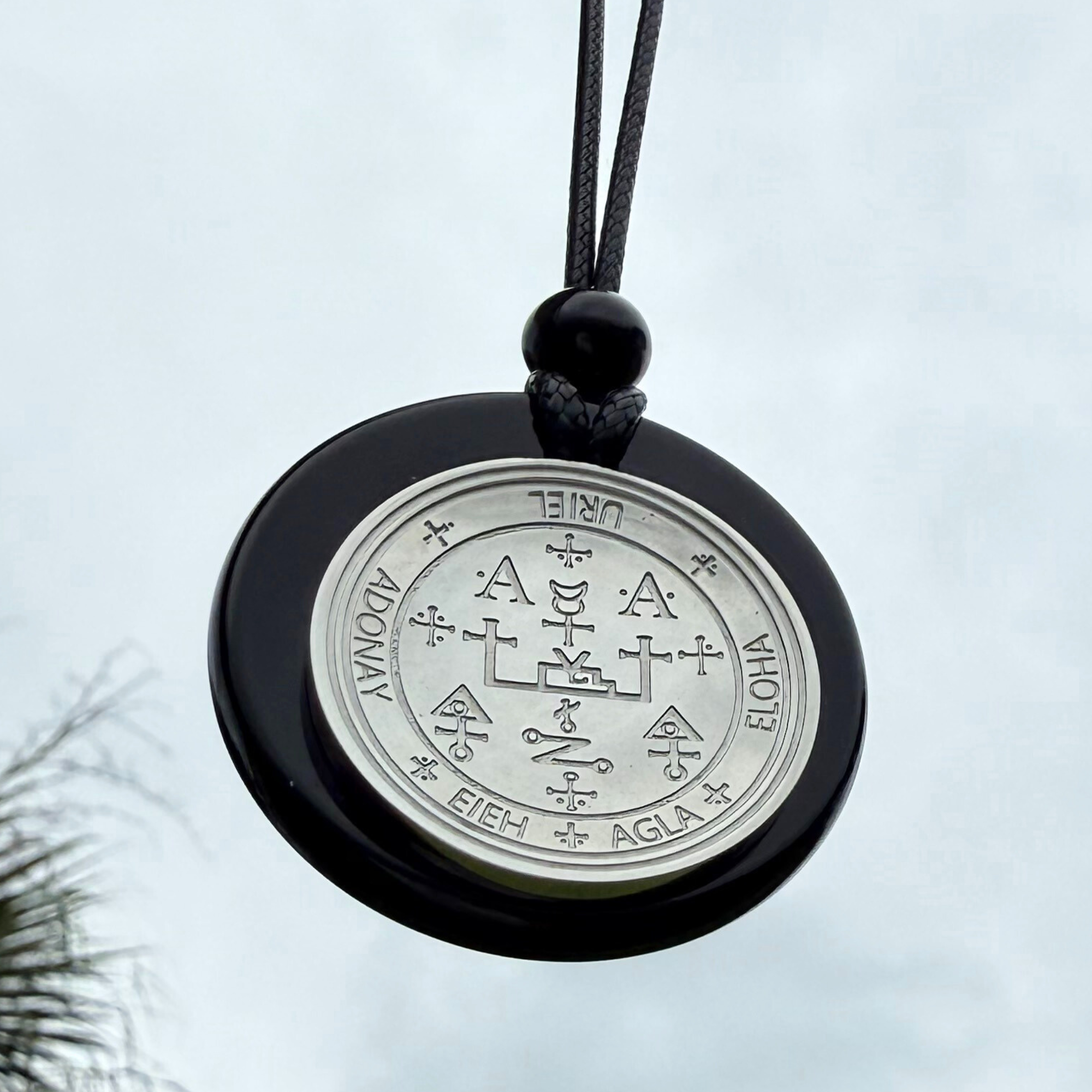 Archangel Sigil Amulet Necklace - Michael Gabriel Raphael Uriel - Genuine Black Agate Medallion