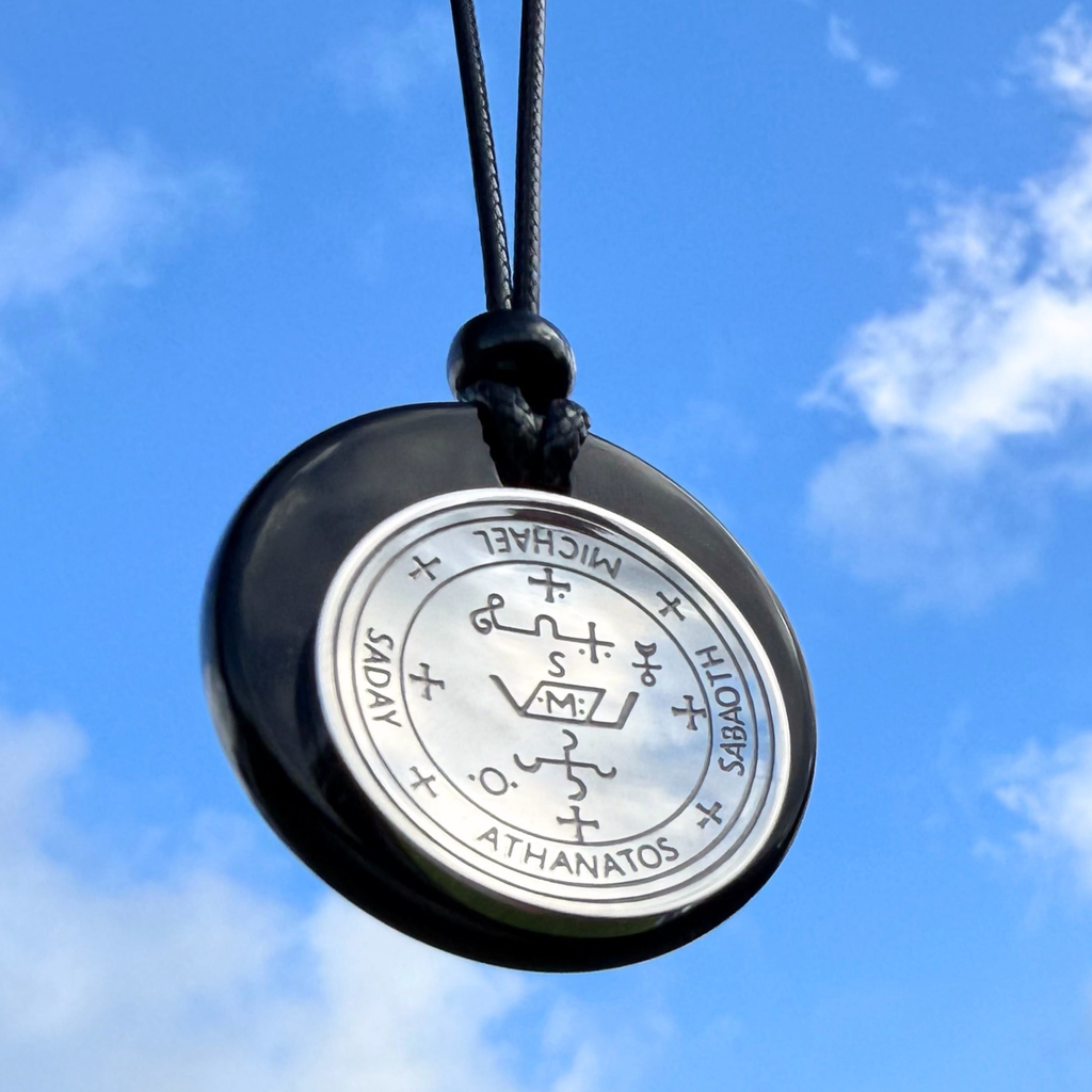 Archangel Sigil Amulet Necklace - Michael Gabriel Raphael Uriel - Genuine Black Agate Medallion