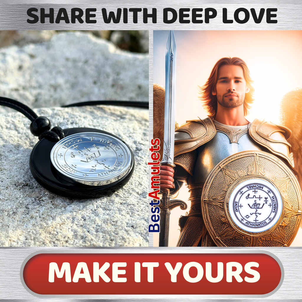 Archangel Sigil Amulet Necklace - Michael Gabriel Raphael Uriel - Genuine Black Agate Medallion