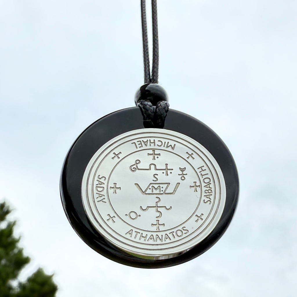Archangel Sigil Amulet Necklace - Michael Gabriel Raphael Uriel - Genuine Black Agate Medallion