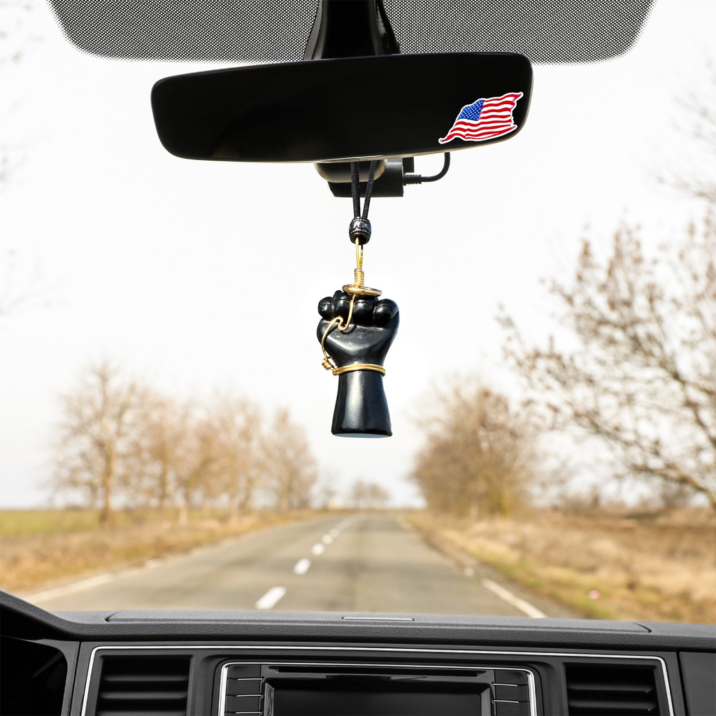 Black Obsidian Figa Car Charm - Gold Tone Wire Wrapped Protection Amulet