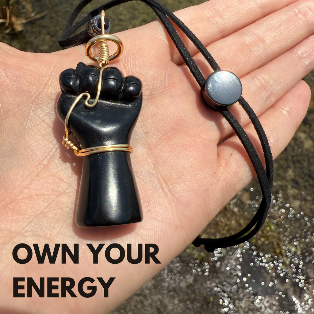 Black Obsidian Figa Car Charm - Gold Tone Wire Wrapped Protection Amulet