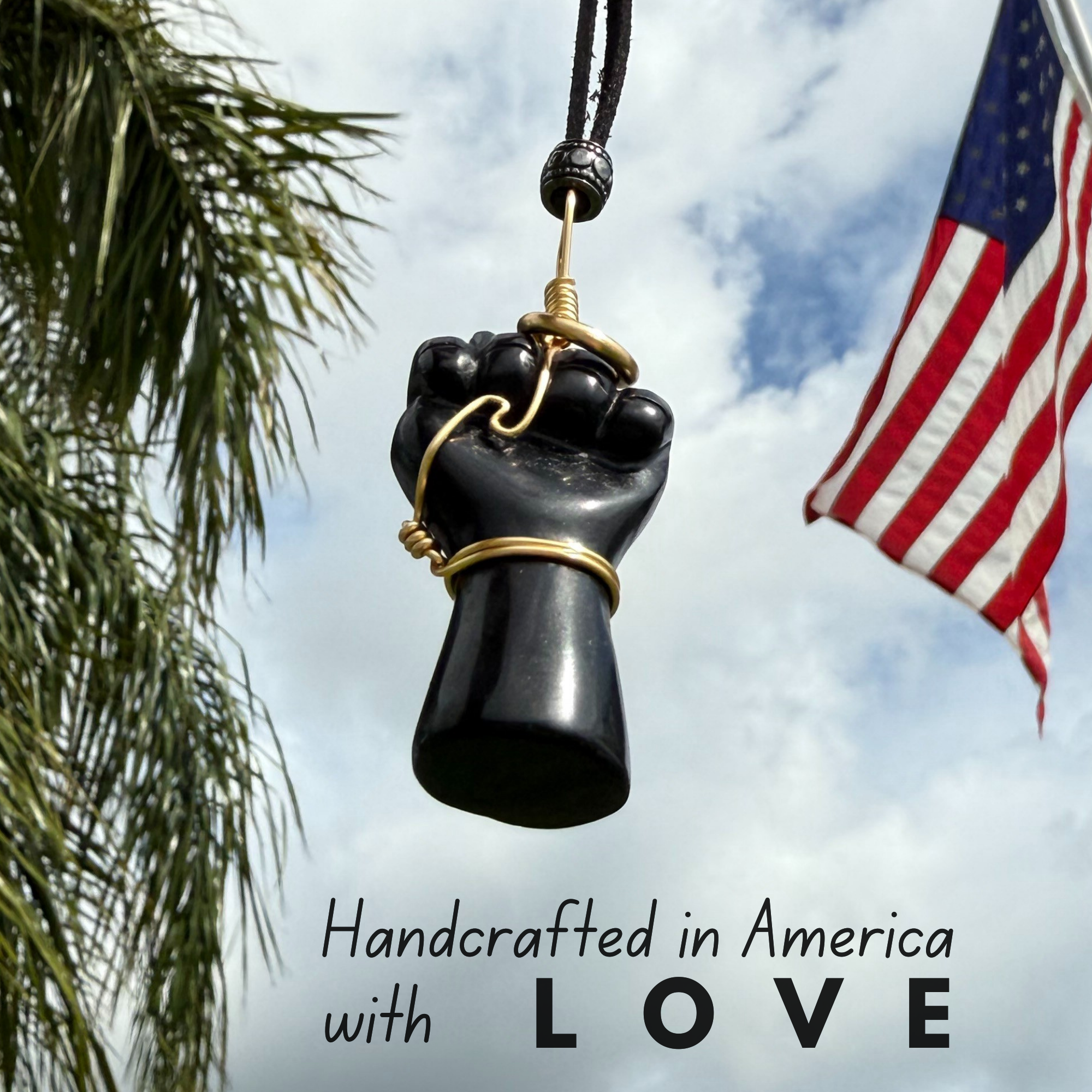 Black Obsidian Figa Car Charm - Gold Tone Wire Wrapped Protection Amulet