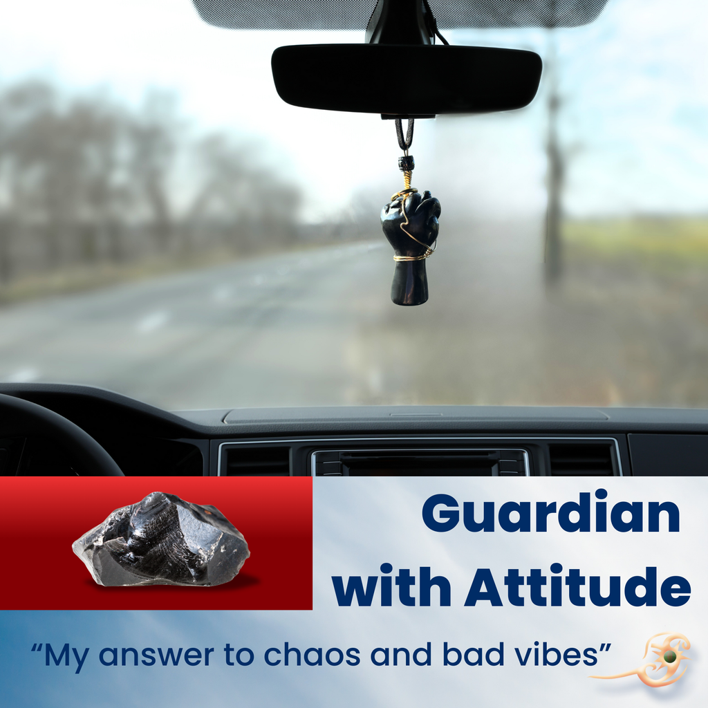 Black Obsidian Figa Car Charm - Gold Tone Wire Wrapped Protection Amulet