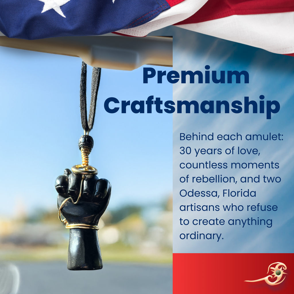 Black Obsidian Figa Car Charm - Gold Tone Wire Wrapped Protection Amulet