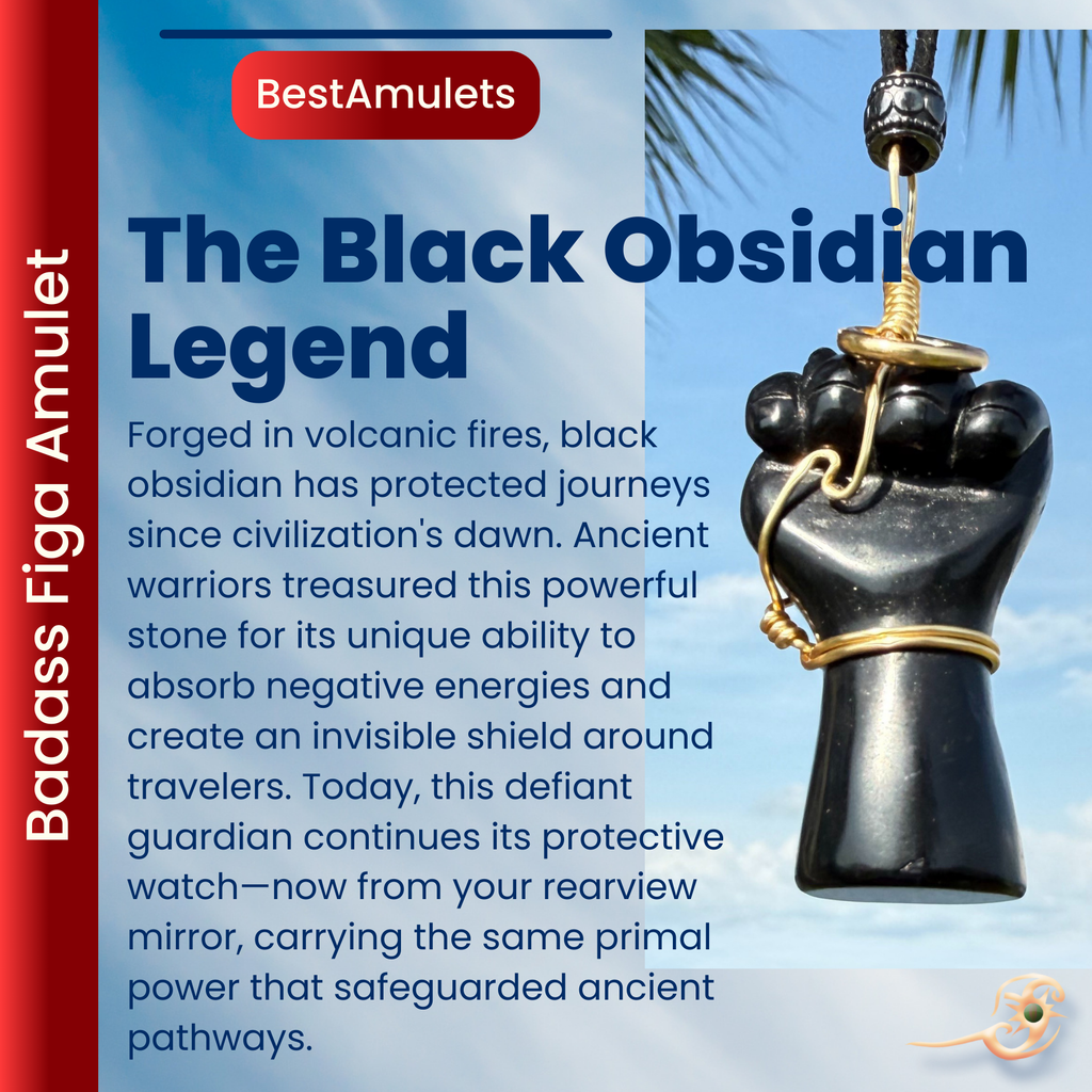 Black Obsidian Figa Car Charm - Gold Tone Wire Wrapped Protection Amulet