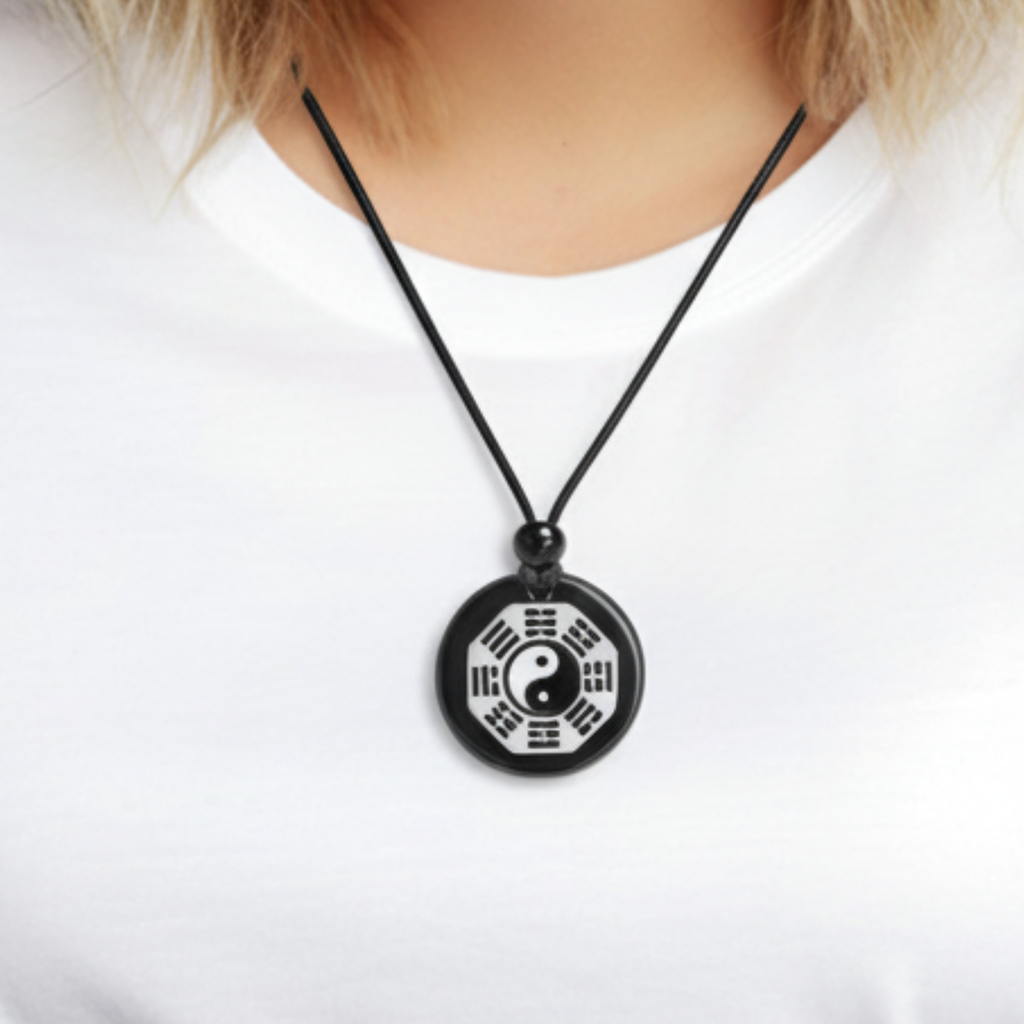 Black Agate Yin Yang Amulet Necklace – Feng Shui BaGua Spiritual Protection Talisman Jewelry