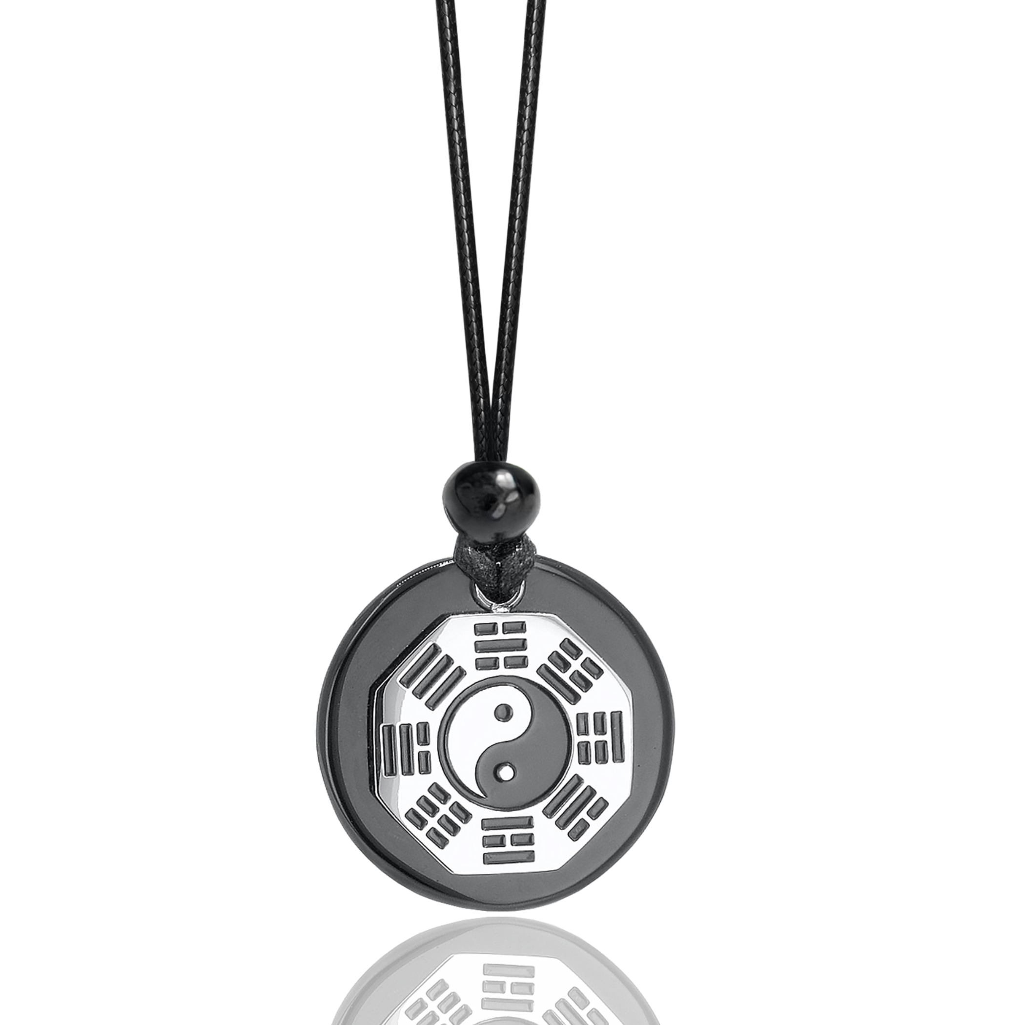 Black Agate Yin Yang Amulet Necklace – Feng Shui BaGua Spiritual Protection Talisman Jewelry