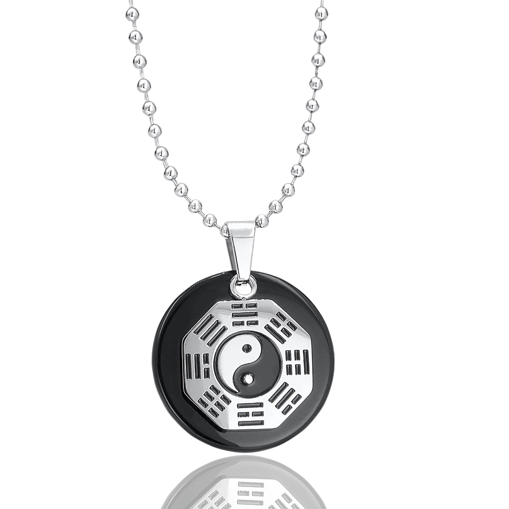 Black Agate Yin Yang Amulet Necklace – Feng Shui BaGua Spiritual Protection Talisman Jewelry