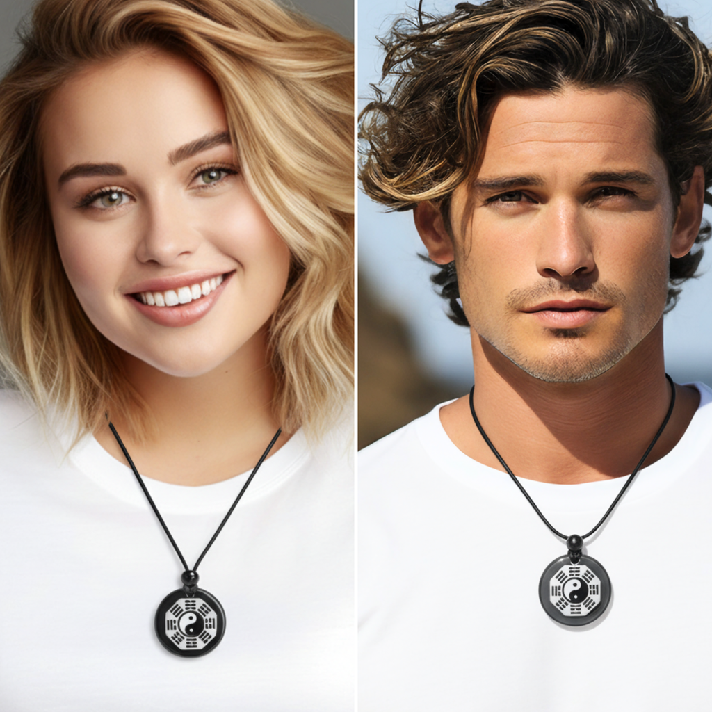 Black Agate Yin Yang Amulet Necklace – Feng Shui BaGua Spiritual Protection Talisman Jewelry