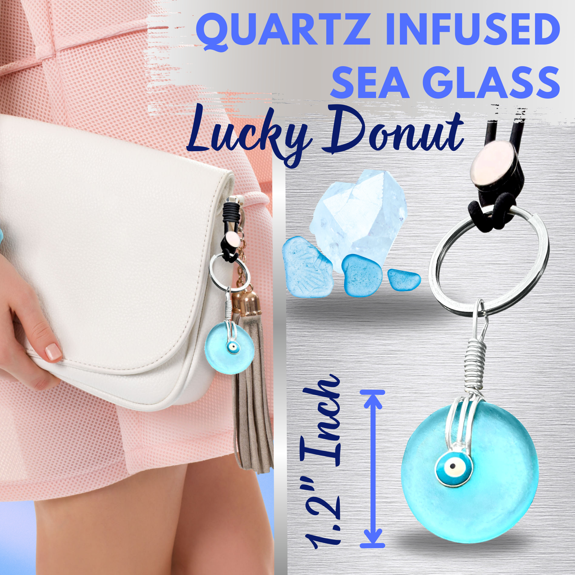 Sea Glass Evil Eye Keychain and Rear View Mirror Charm – Lucky Donut Amulets