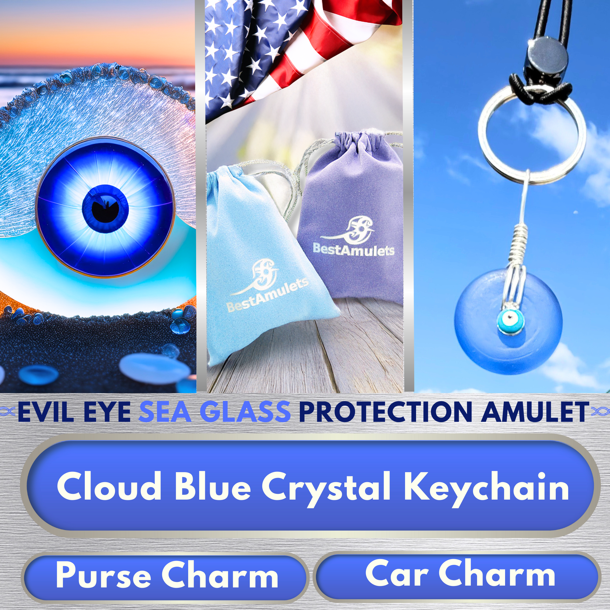 Sea Glass Evil Eye Keychain and Rear View Mirror Charm – Lucky Donut Amulets