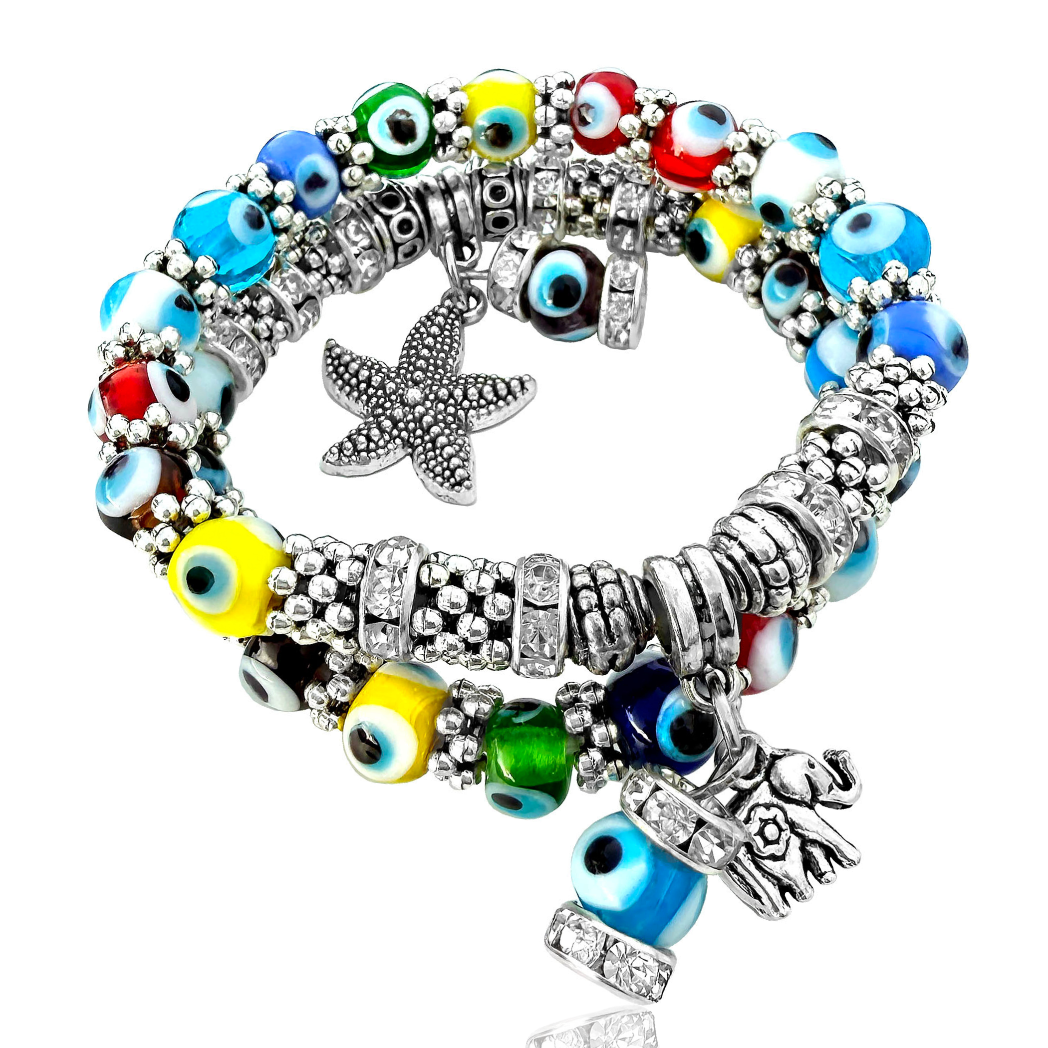 Evil Eye Charm Bracelet – Elephant or Starfish Amulet - Spiritual Protection Jewelry