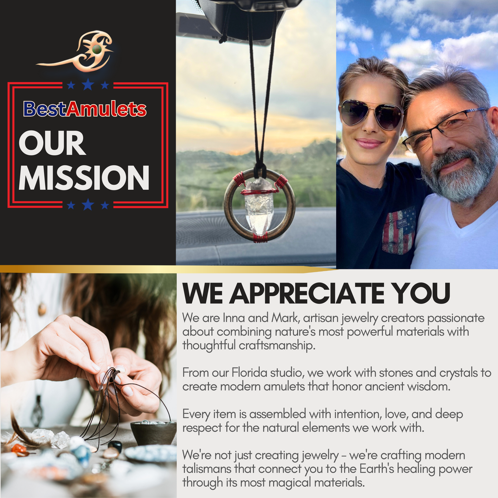 Quartz Crystal Car Charm - Antique Brass Celtic Trinity Red Triquetra Amulet