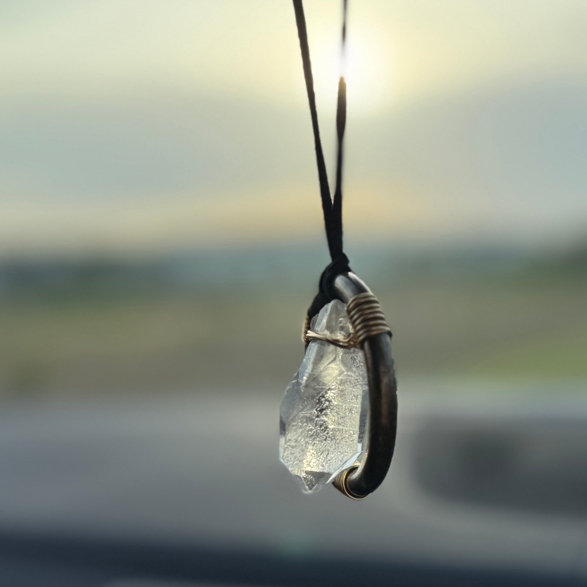 Raw Quartz Crystal Car Charm - Antique Brass Protection Amulet