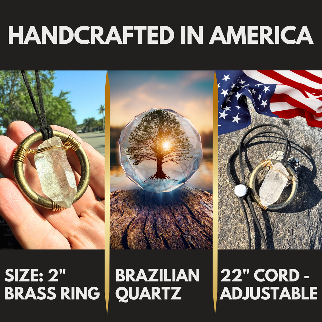 Raw Quartz Crystal Car Charm - Antique Brass Protection Amulet