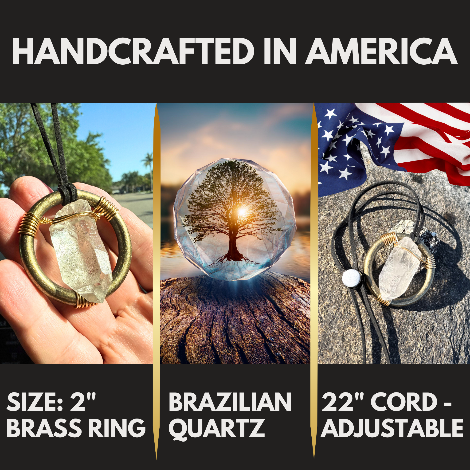 Raw Quartz Crystal Car Charm - Antique Brass Protection Amulet