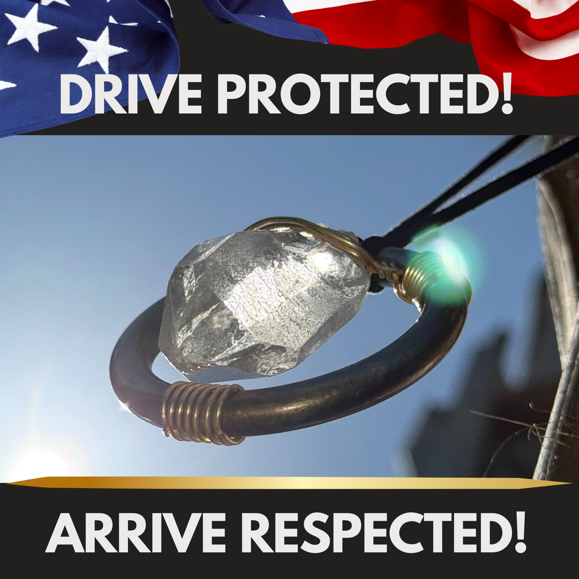 Raw Quartz Crystal Car Charm - Antique Brass Protection Amulet